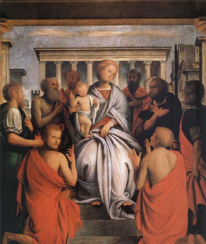 Bartolomeo Suardi The Madonna and the Nino with eight holy Norge oil painting art